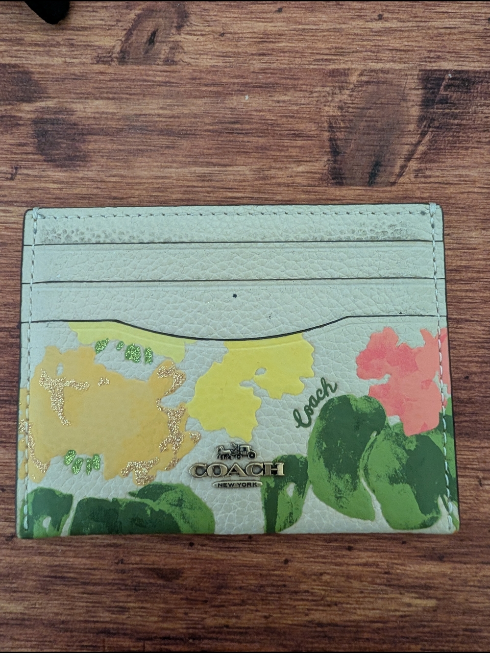 COACH Floral Leather Card Case.